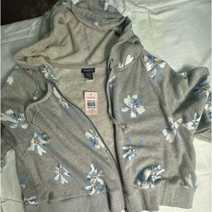 Torrid Gray Floral Zip Front Sweater Hoodie Plus Size 1